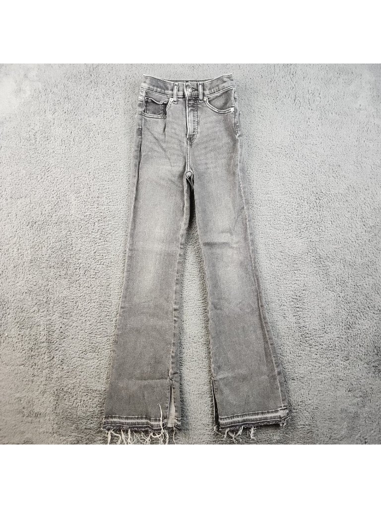 Women's Super High Waisted Stretch Express Flare Jeans Size 00 Raw Hem Denim